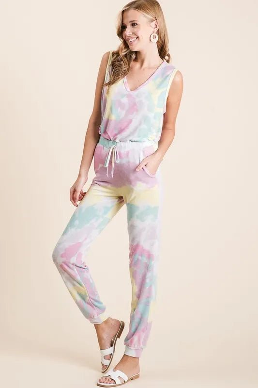 BiBi - Pastel Tie Dye Drawstring Joggers in Pink & Mint