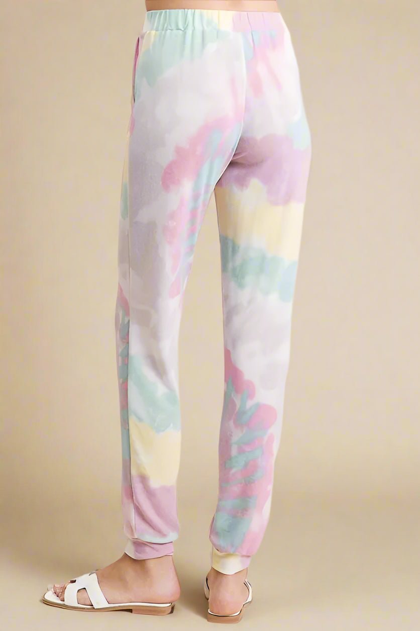 BiBi - Pastel Tie Dye Drawstring Joggers in Pink & Mint