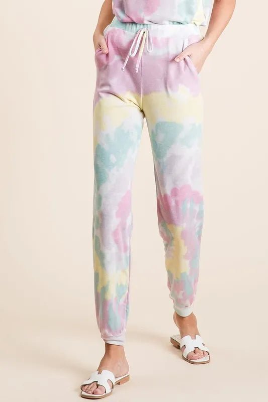 BiBi - Pastel Tie Dye Drawstring Joggers in Pink & Mint