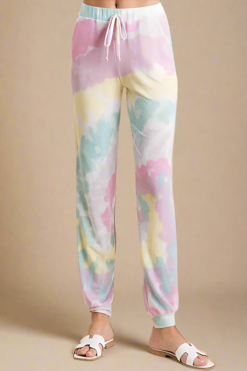 BiBi - Pastel Tie Dye Drawstring Joggers in Pink & Mint