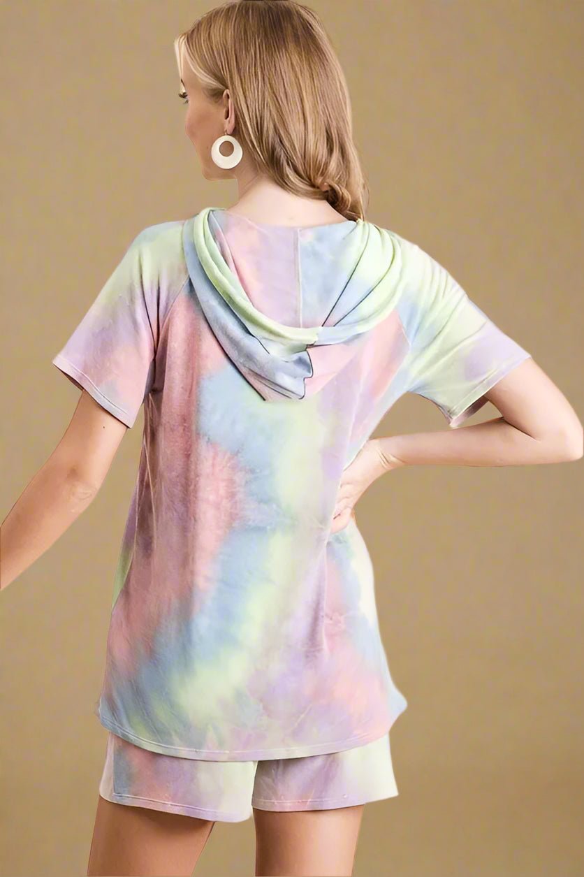 BiBi - Pastel Tie - Dye Hooded Top & Shorts Set