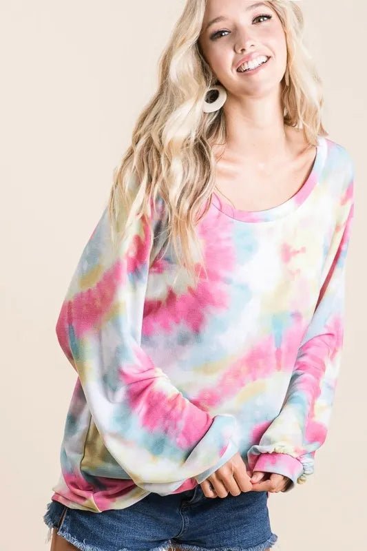 BiBi - Pastel Tie - Dye Long Sleeve Oversized Top