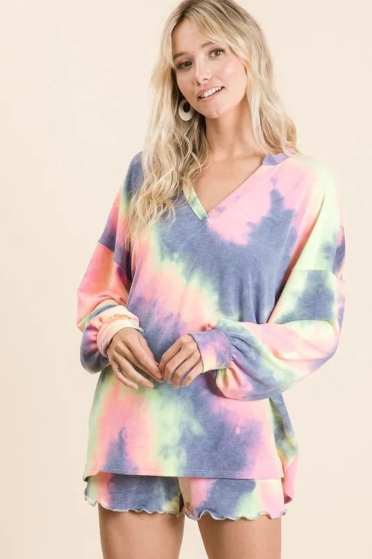 BiBi - Pastel Tie - Dye Long Sleeve Top and Shorts Set