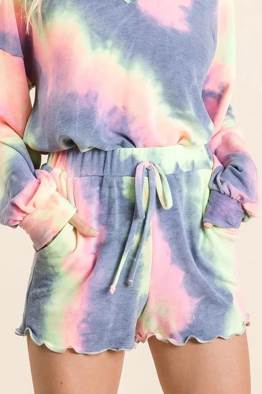 BiBi - Pastel Tie - Dye Long Sleeve Top and Shorts Set