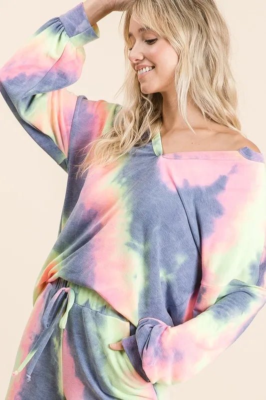 BiBi - Pastel Tie - Dye Long Sleeve Top and Shorts Set