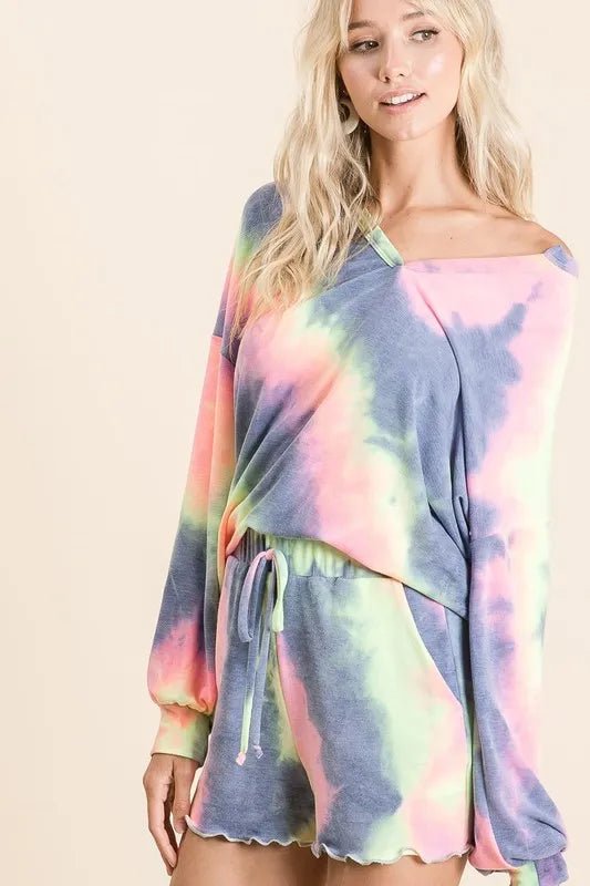 BiBi - Pastel Tie - Dye Long Sleeve Top and Shorts Set