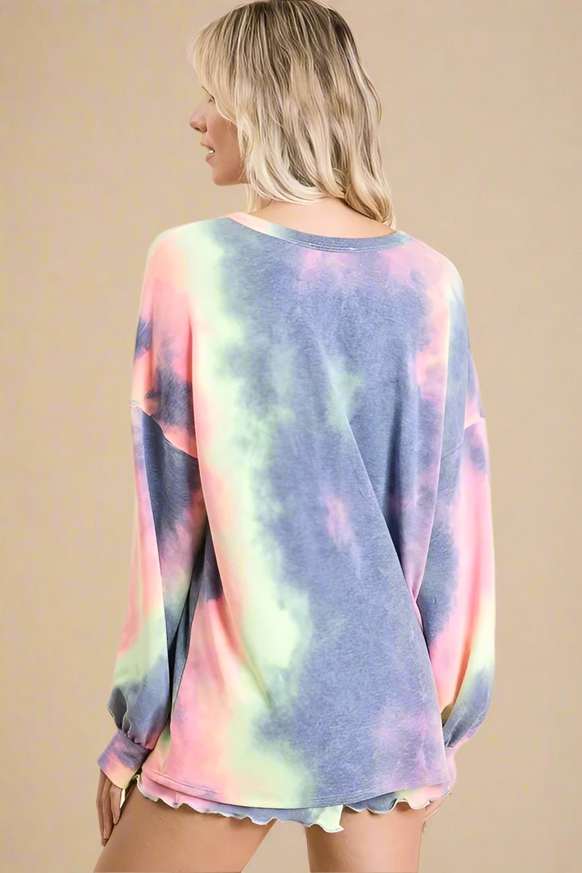 BiBi - Pastel Tie - Dye Long Sleeve Top and Shorts Set