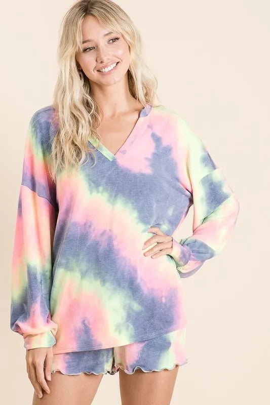 BiBi - Pastel Tie - Dye Long Sleeve Top and Shorts Set