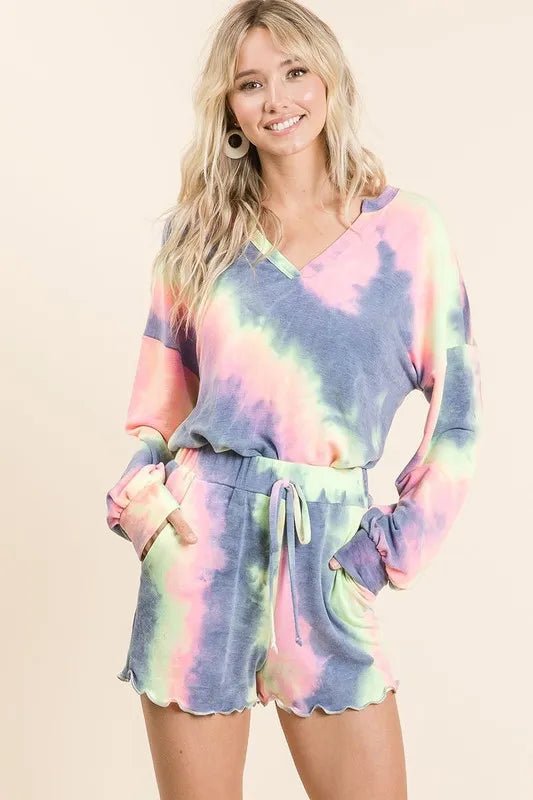 BiBi - Pastel Tie - Dye Long Sleeve Top and Shorts Set