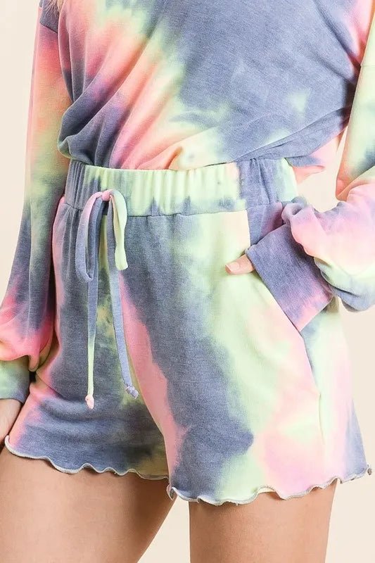 BiBi - Pastel Tie - Dye Long Sleeve Top and Shorts Set