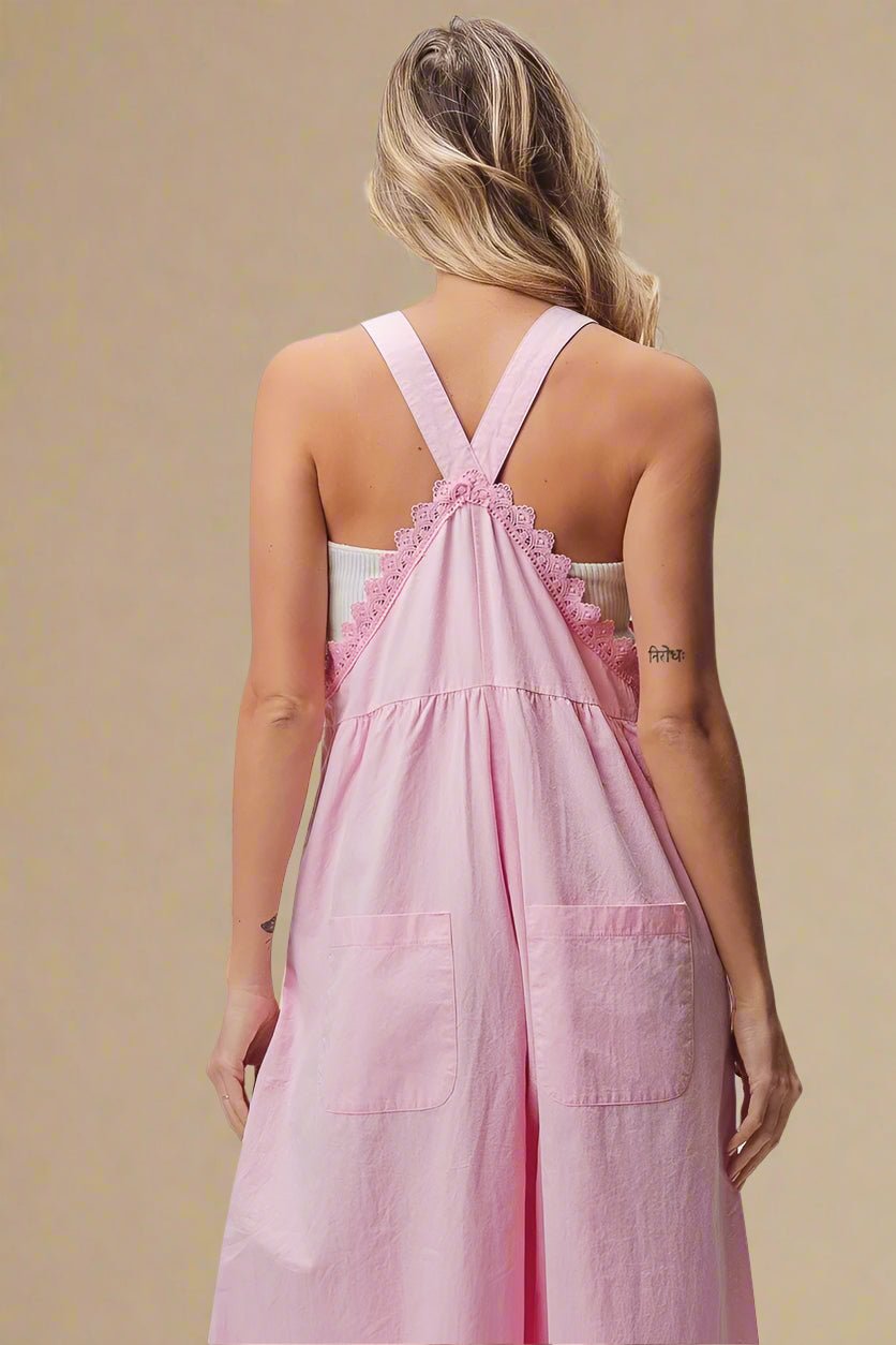 BiBi - Pink Eyelet Trim Wide - Leg Overalls