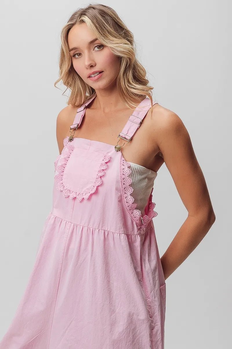 BiBi - Pink Eyelet Trim Wide - Leg Overalls