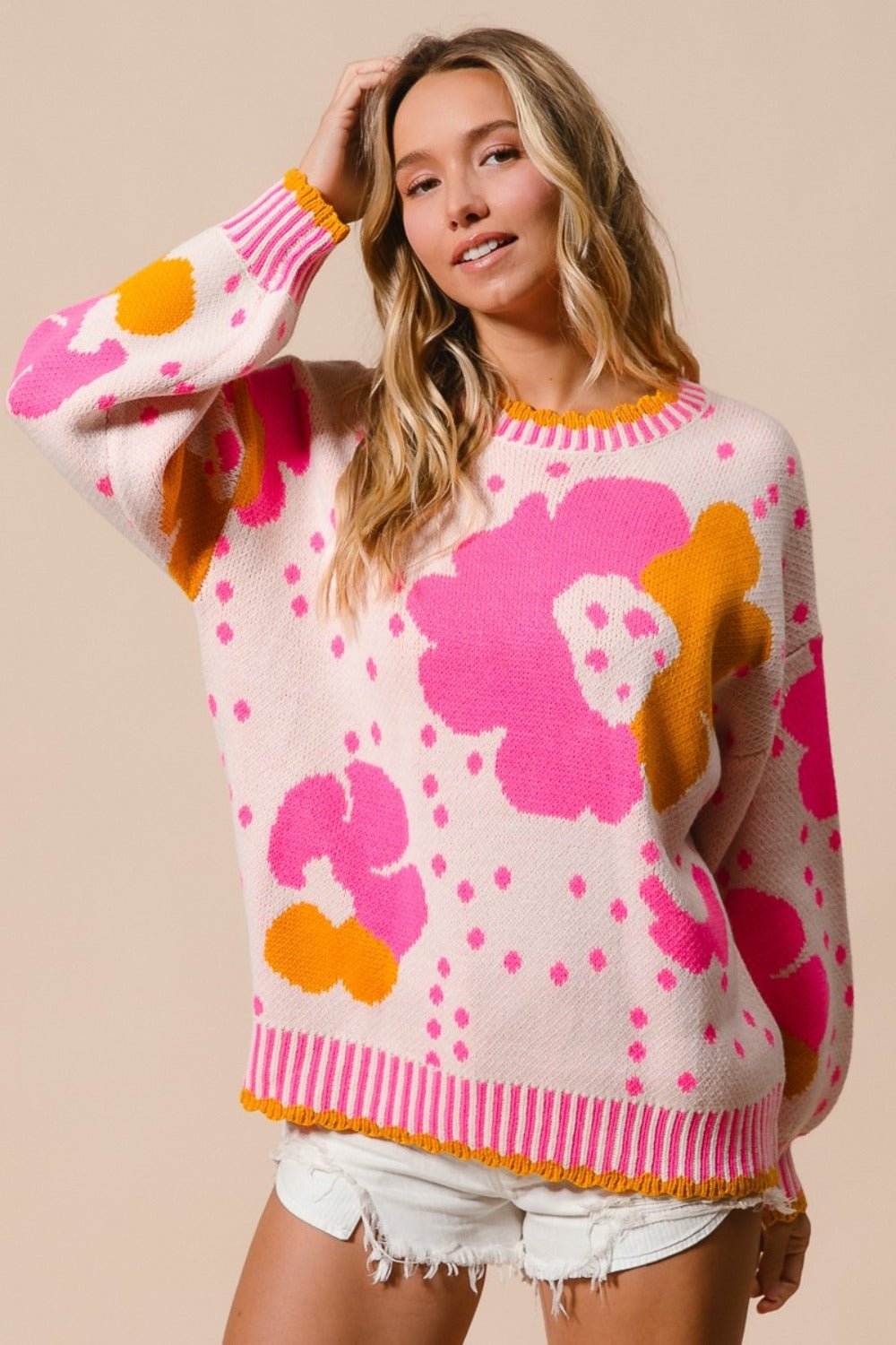 BiBi - Pink Flower Pattern Sweater