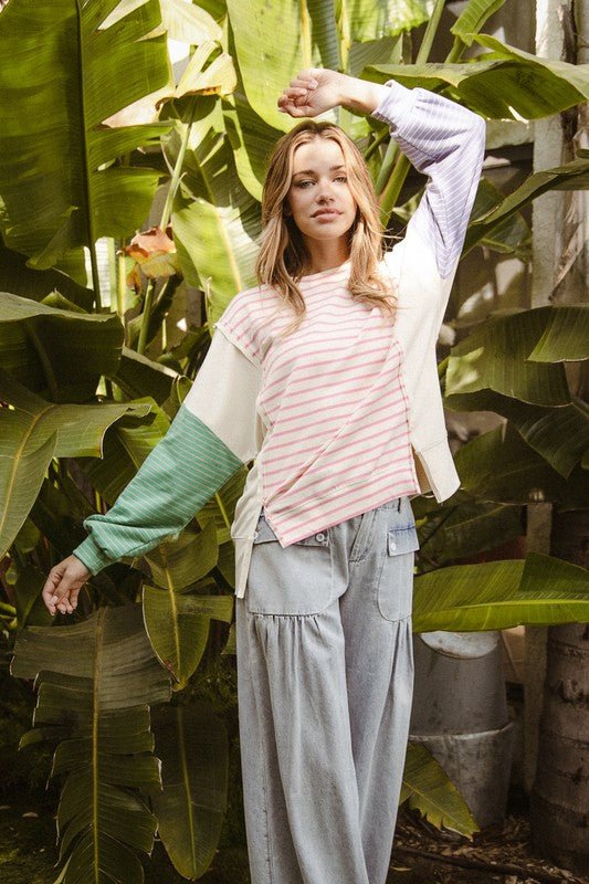 BiBi - Pink Striped Long Sleeve Tunic T-Shirt