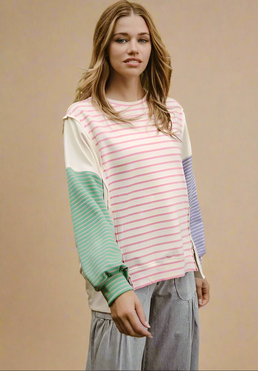 BiBi - Pink Striped Long Sleeve Tunic T-Shirt