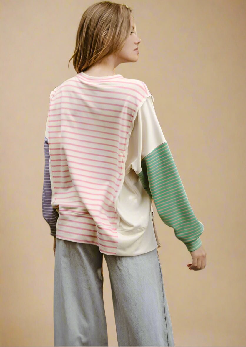 BiBi - Pink Striped Long Sleeve Tunic T-Shirt