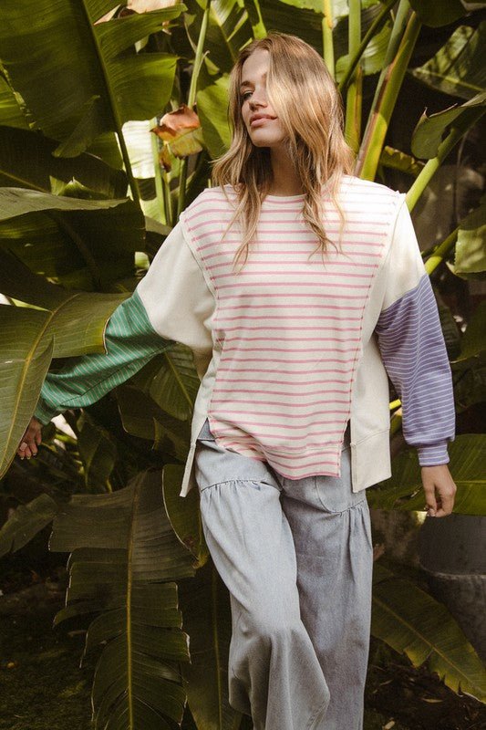 BiBi - Pink Striped Long Sleeve Tunic T-Shirt