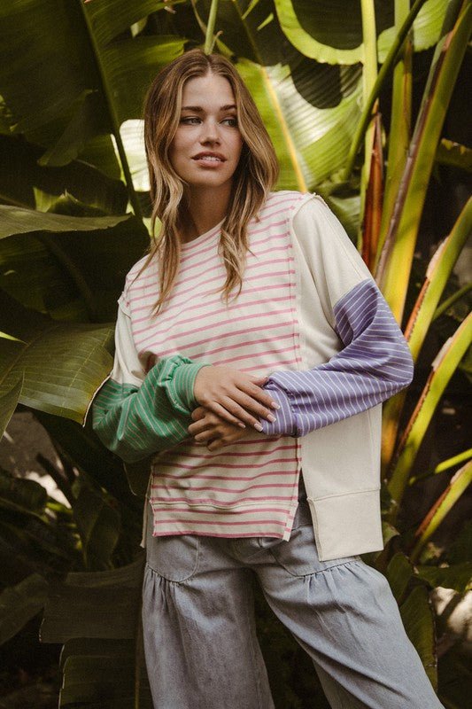 BiBi - Pink Striped Long Sleeve Tunic T-Shirt