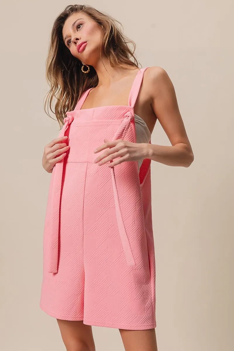 BiBi - Pink Textured Square - Neck Overall Romper