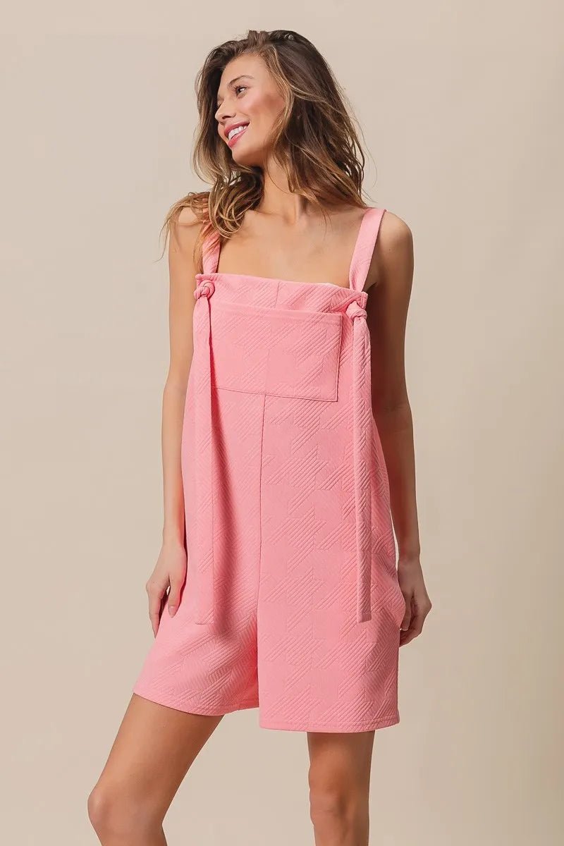 BiBi - Pink Textured Square - Neck Overall Romper