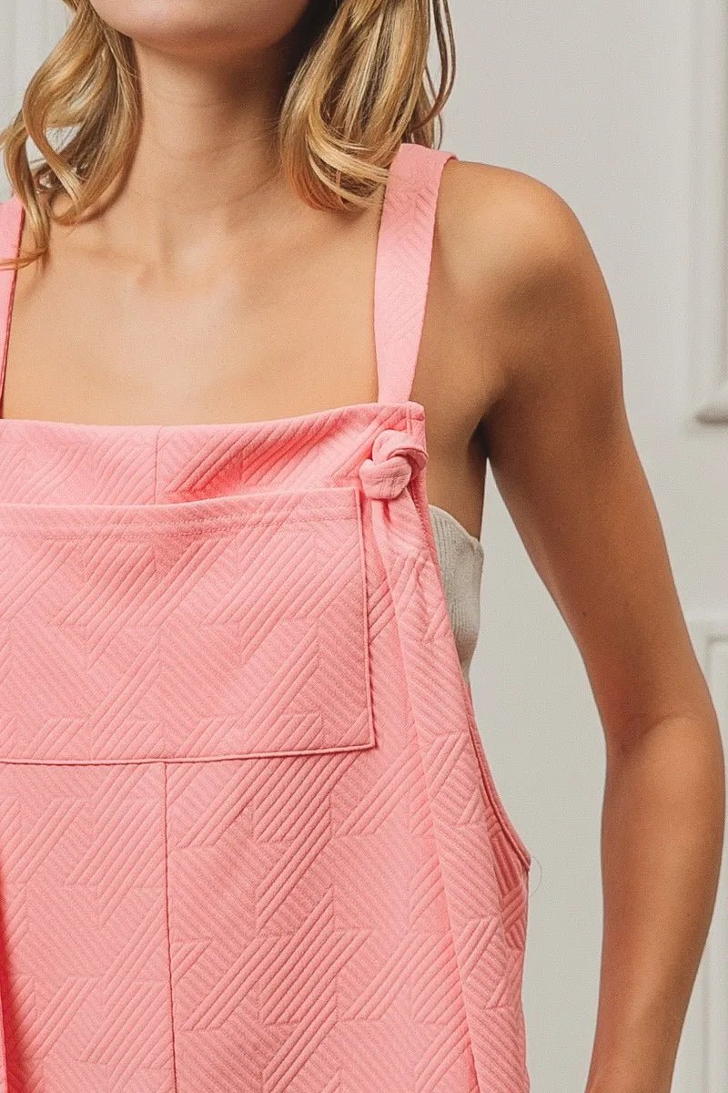 BiBi - Pink Textured Square - Neck Overall Romper