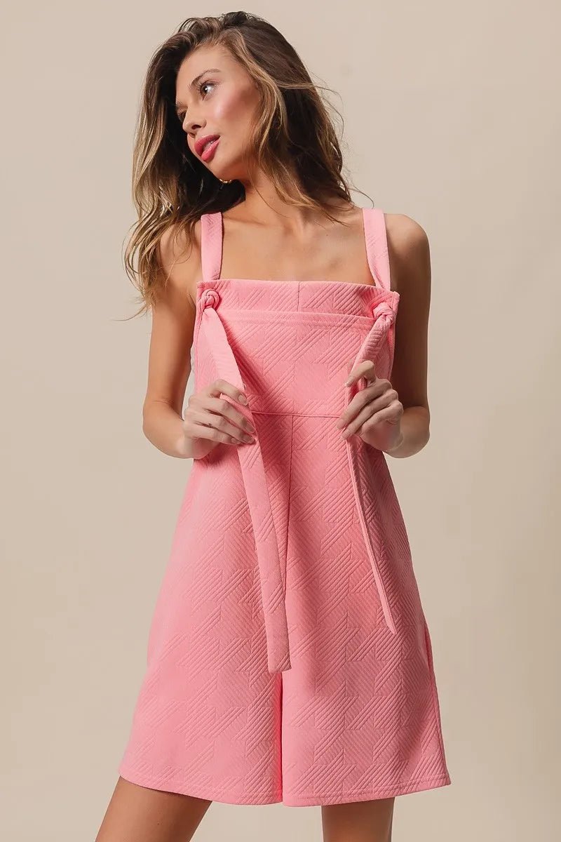 BiBi - Pink Textured Square - Neck Overall Romper