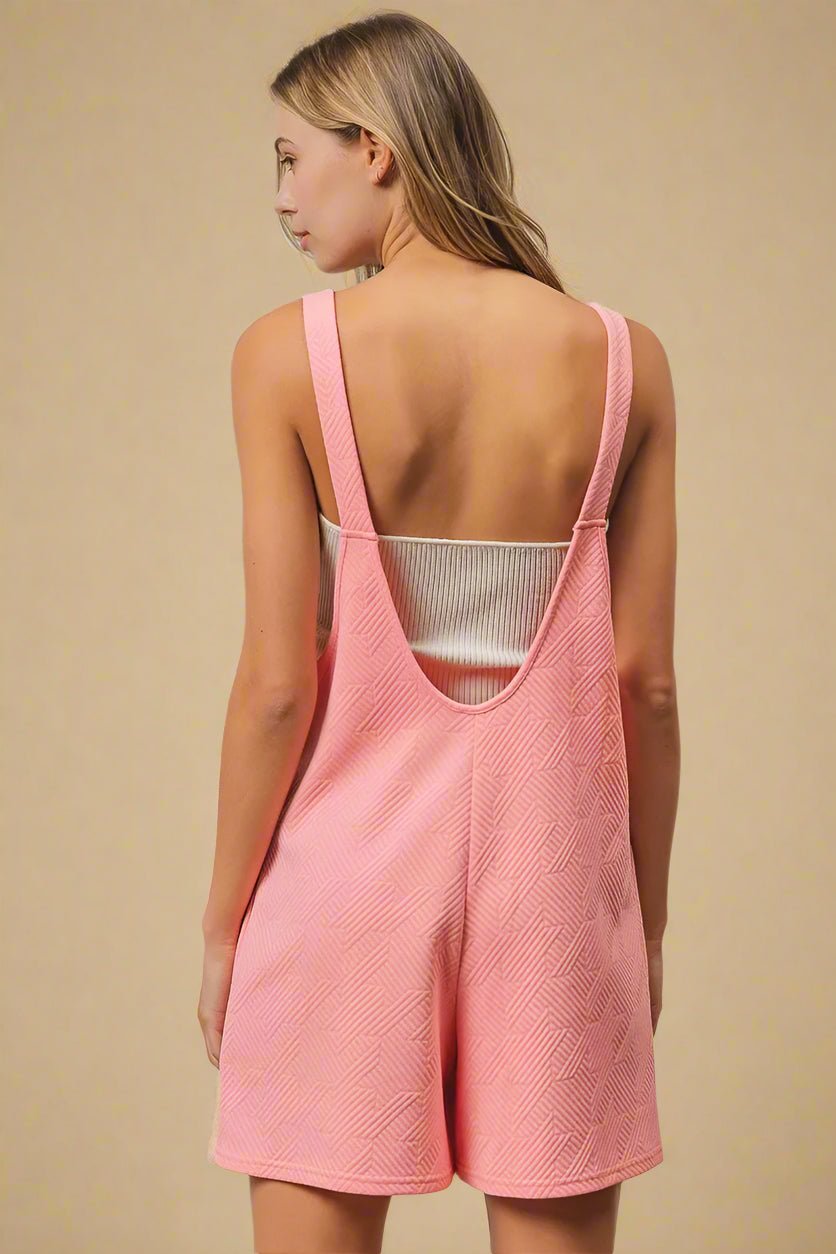 BiBi - Pink Textured Square - Neck Overall Romper