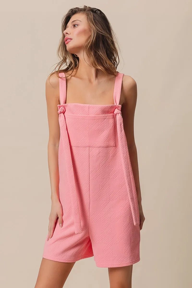 BiBi - Pink Textured Square - Neck Overall Romper