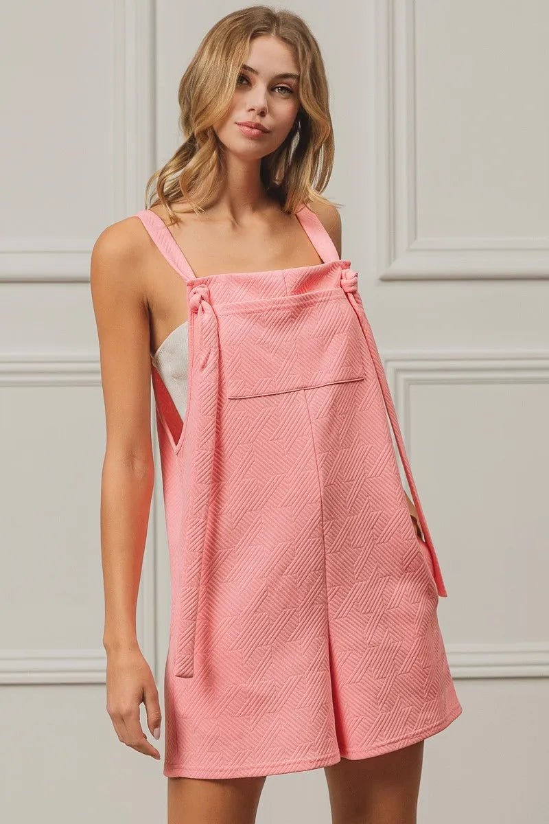 BiBi - Pink Textured Square - Neck Overall Romper