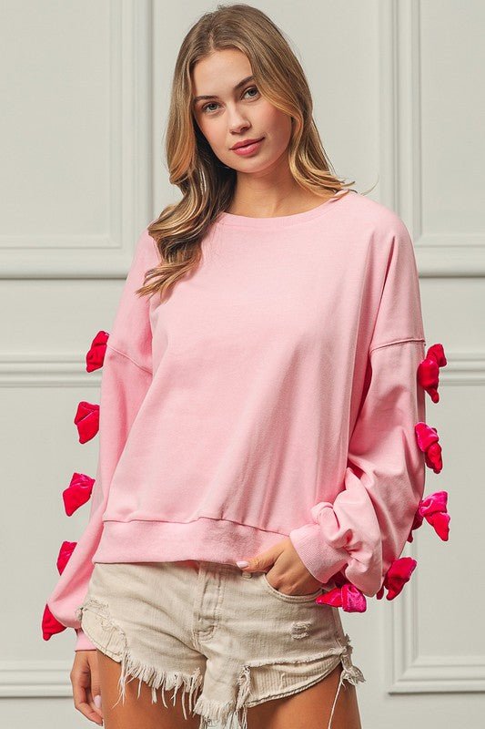 BiBi - Pink Velvet Bows Long Sleeve Sweatshirt