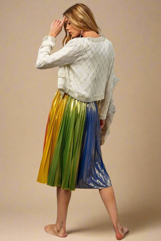 BiBi - Rainbow Metallic Pleated Midi Skirt