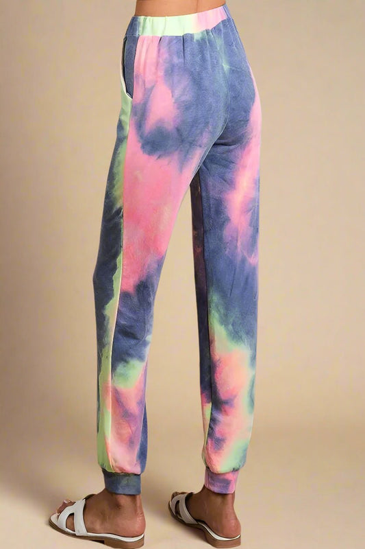 BiBi - Rainbow Tie - Dye Joggers – Navy & Pink