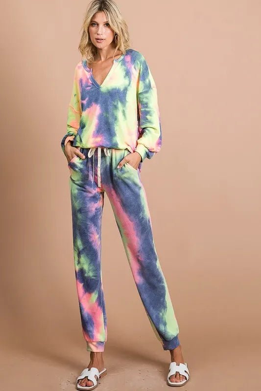 BiBi - Rainbow Tie - Dye Joggers – Navy & Pink