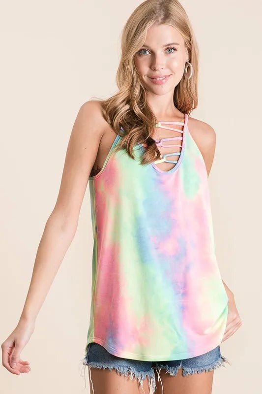BiBi - Rainbow Tie - Dye Strappy Front Tank Top