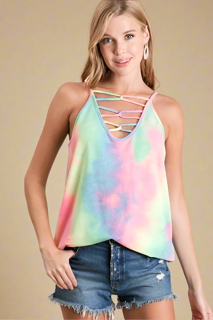 BiBi - Rainbow Tie - Dye Strappy Front Tank Top