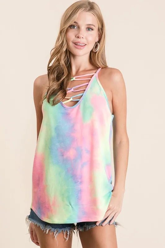 BiBi - Rainbow Tie - Dye Strappy Front Tank Top