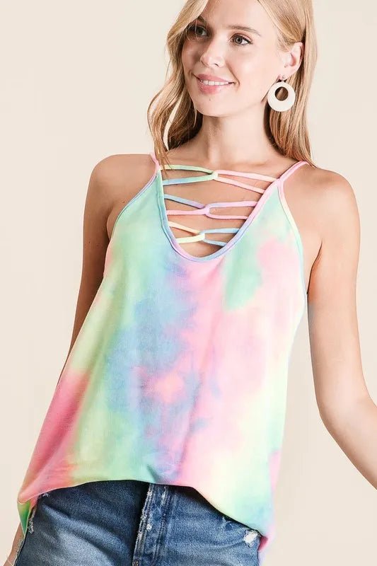 BiBi - Rainbow Tie - Dye Strappy Front Tank Top