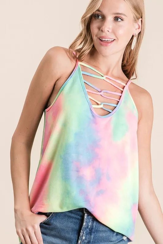 BiBi - Rainbow Tie - Dye Strappy Front Tank Top