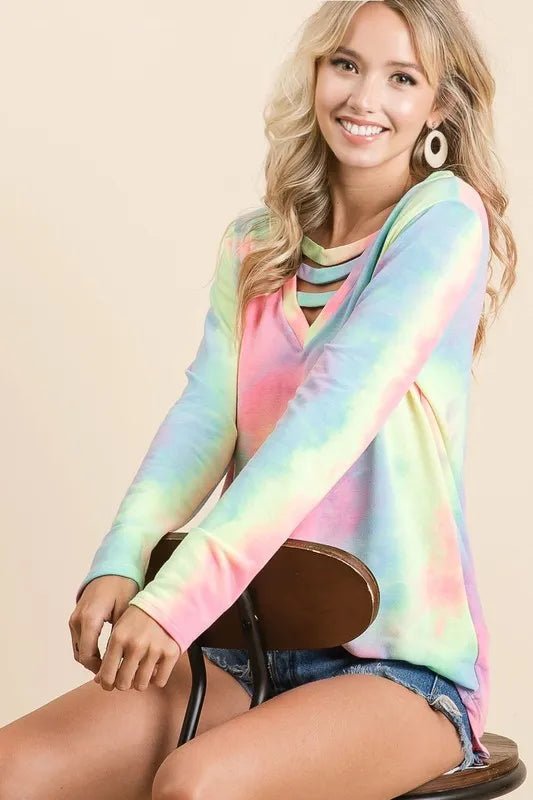 BiBi - Rainbow Tie - Dye V - Neck Long Sleeve Top