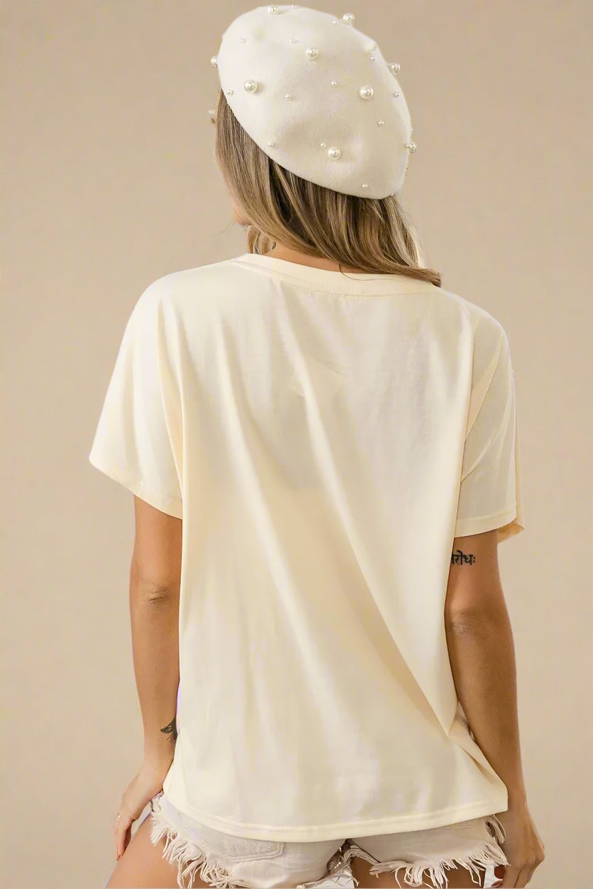 BiBi - Rhinestone Burst Tee in Soft Cream