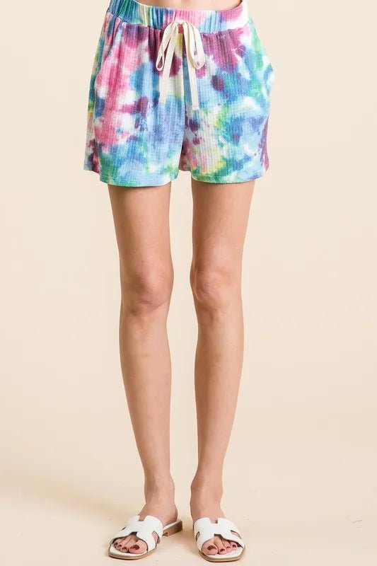 BiBi - Ribbed Tie Dye Lounge Shorts in Rainbow Mix