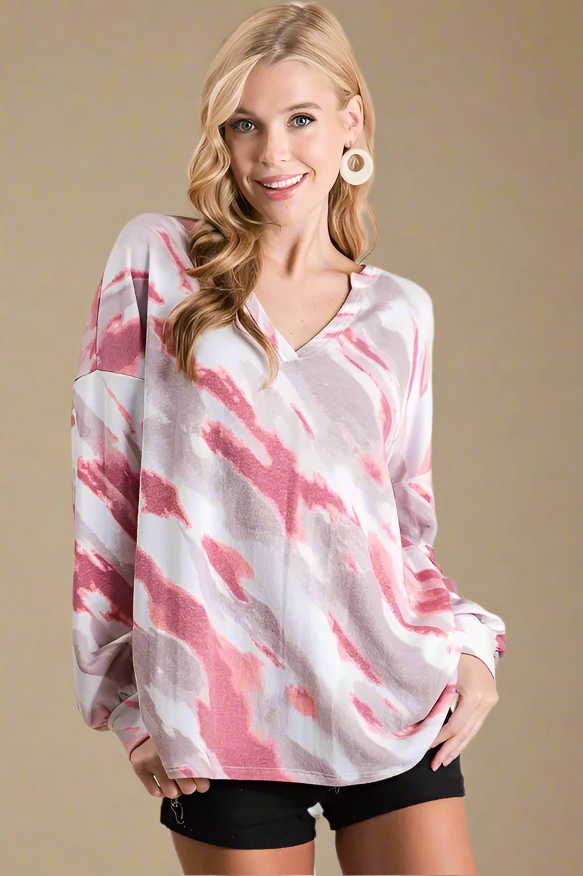 BiBi - Rose Tie - Dye V - Neck Pullover