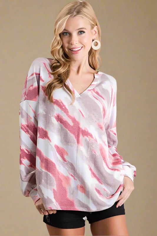 BiBi - Rose Tie - Dye V - Neck Pullover