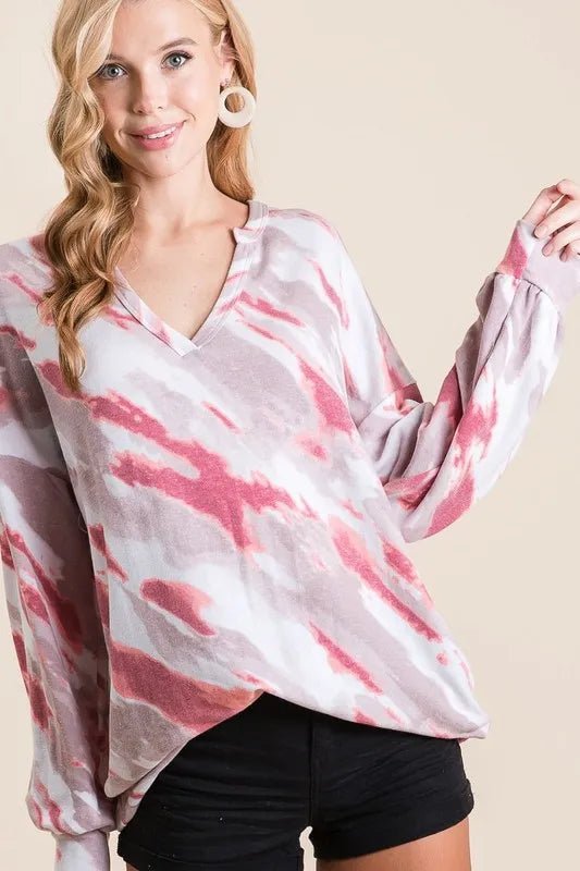 BiBi - Rose Tie - Dye V - Neck Pullover