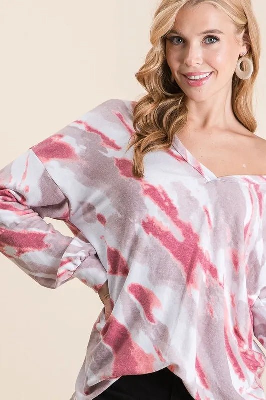 BiBi - Rose Tie - Dye V - Neck Pullover