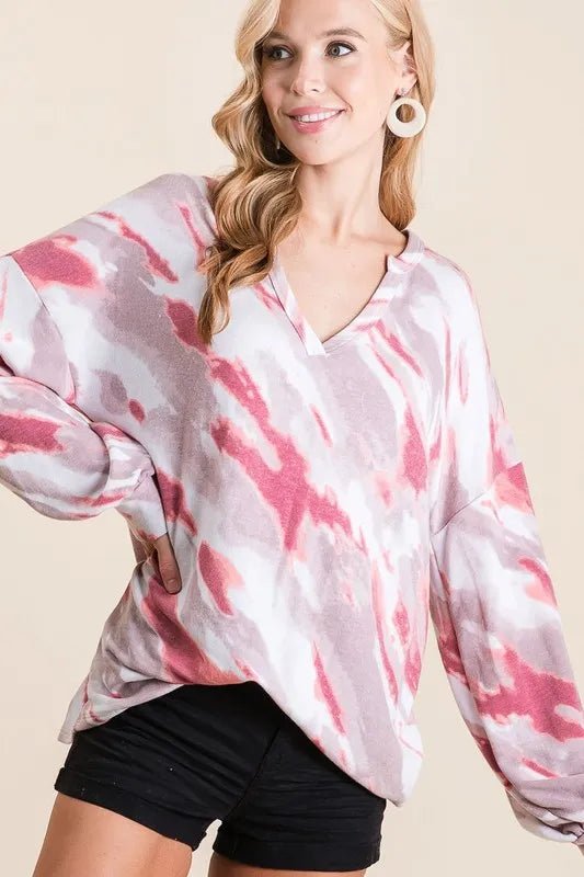 BiBi - Rose Tie - Dye V - Neck Pullover