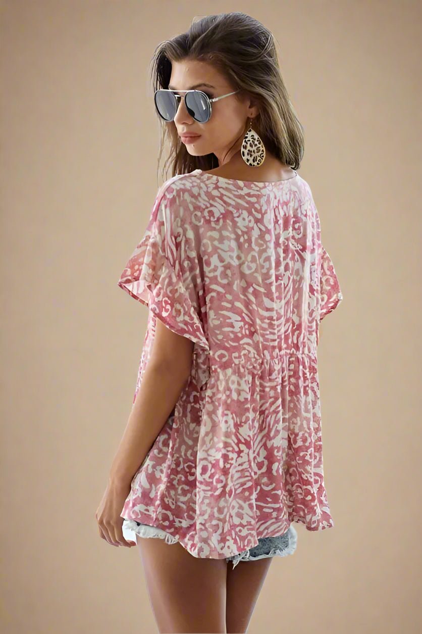 BiBi - Rosewood Abstract Print Babydoll Top