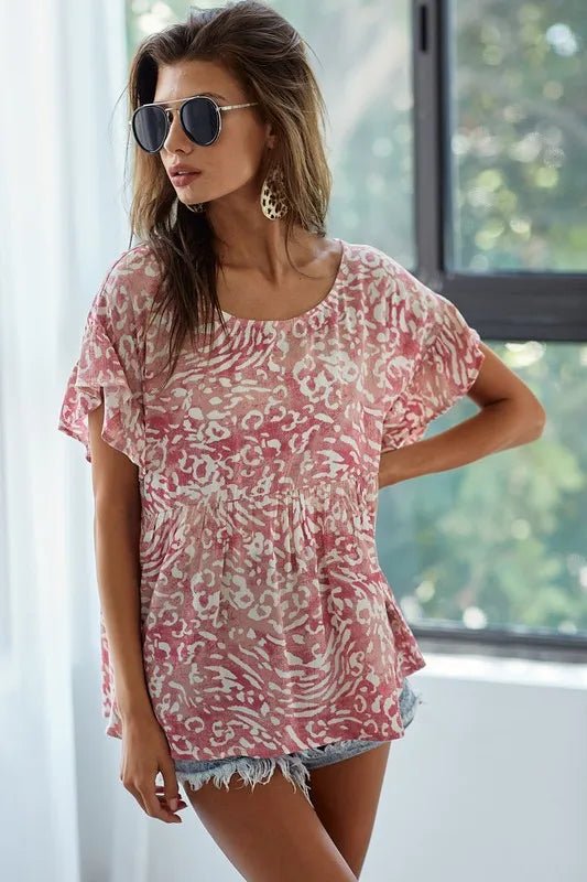 BiBi - Rosewood Abstract Print Babydoll Top