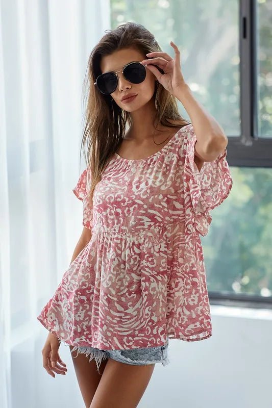 BiBi - Rosewood Abstract Print Babydoll Top