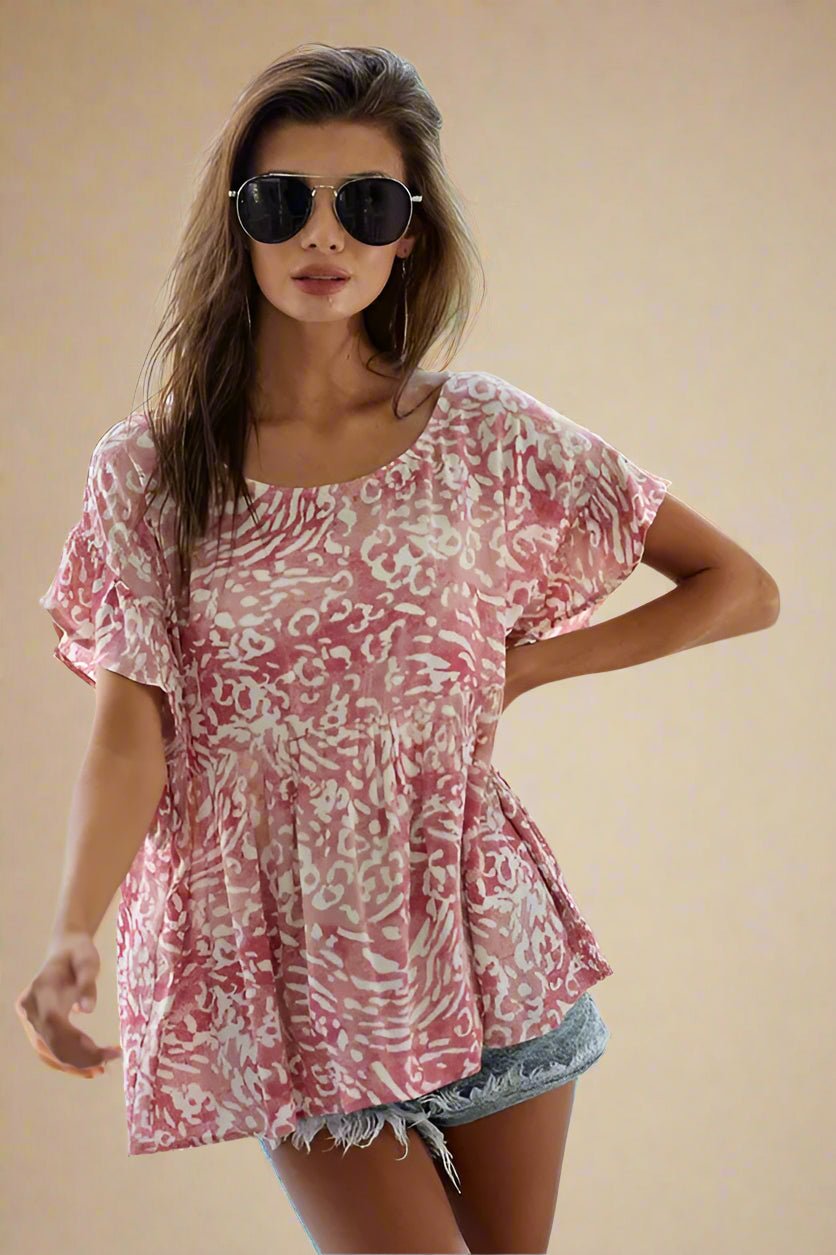 BiBi - Rosewood Abstract Print Babydoll Top
